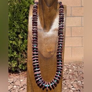 Sterling Silver Graduated Purple Spiny Oyster Turquoise Pearls Bead Necklace 34”